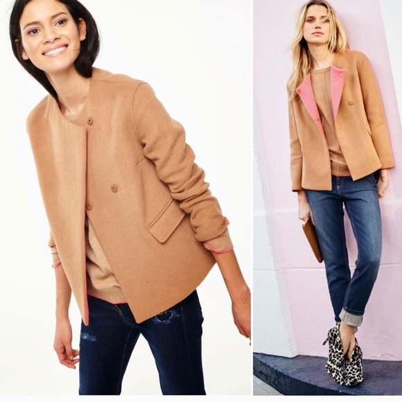 Boden Jackets & Blazers - Boden Ella wool swing jacket tan pink snap plus 18